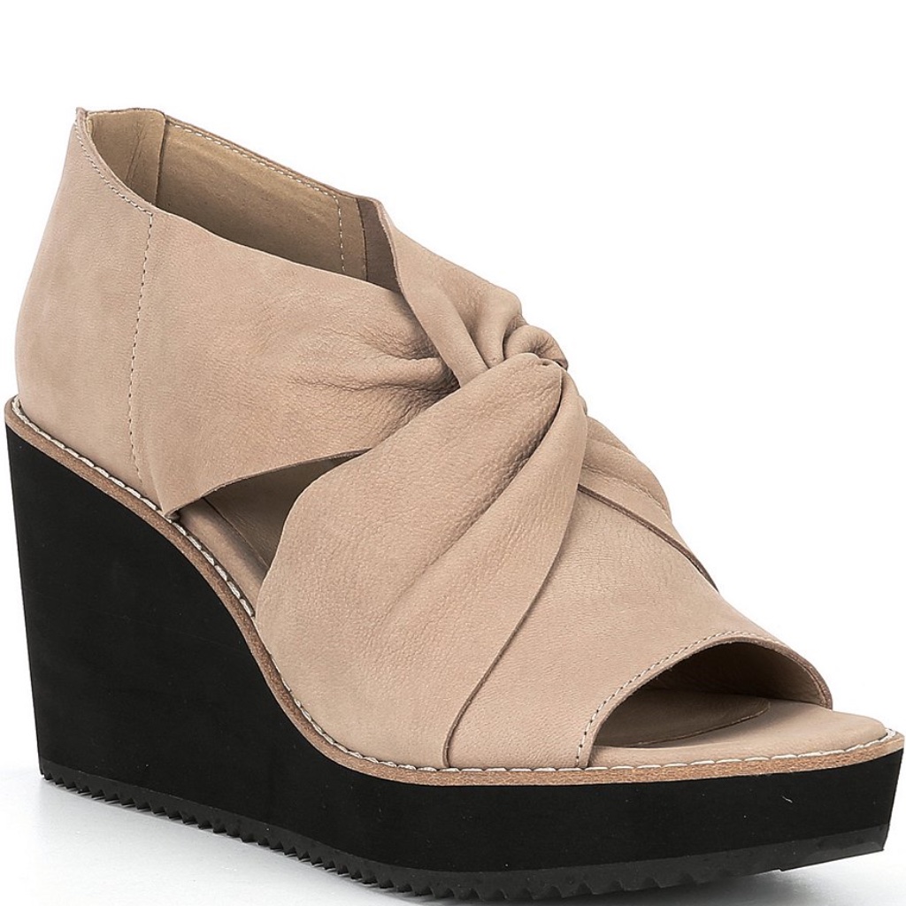 Eileen Fisher Raja Nubuck Platform Wedge Sandals In Stone Sz 8.5 New